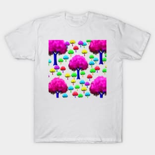 pink blue green colorful tree leaves background pattern T-Shirt